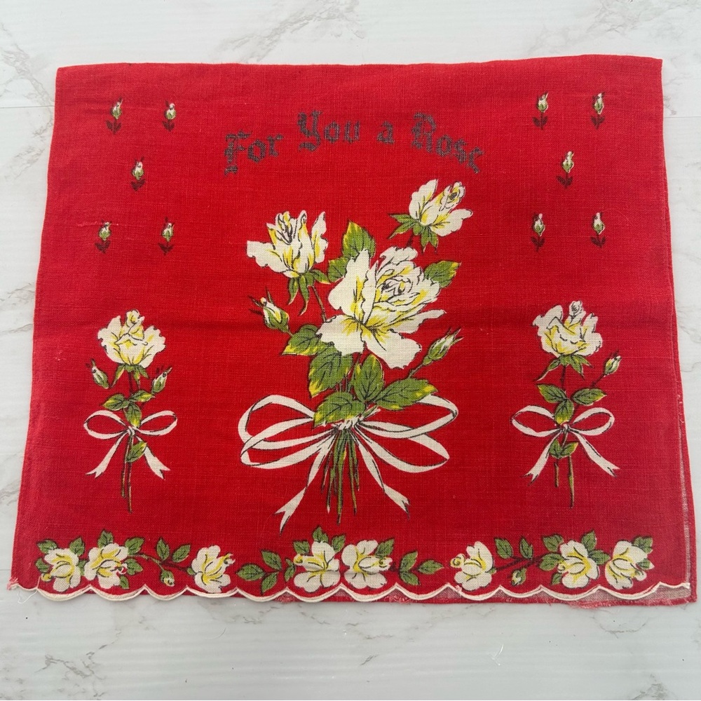 VINTAGE Linen Rose Kitchen Cloth TEA TOWEL